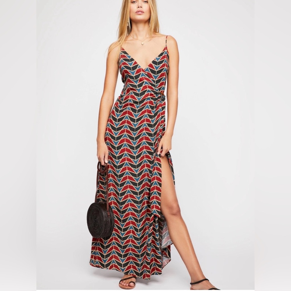 Coachella Free People Siren Wrap  V-Neck Maxi Dress Bohemian Lightweight XS